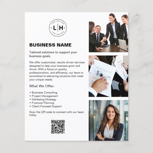 Flyer Logo Foto QR Branco Profissional Empresarial (Frente)