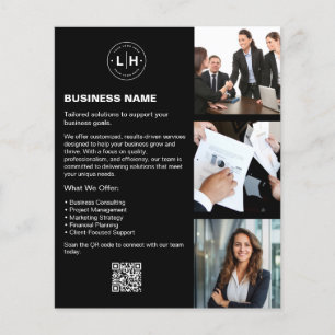 Flyer Logo Foto QR Preto Empresarial Profissional