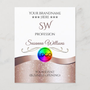 Flyer Logotipo branco do decorador Dourado Wavy Rosa e f