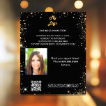 Flyer Logotipo comercial de promoção de foto em ouro pre<br><div class="desc">Personalize e adicione o logotipo,  nome,  endereço,  texto,  foto,  seu próprio código QR ao seu site. Fundo preto,  texto branco. Decorado com faíscas douradas brilhantes.</div>