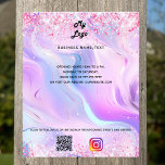 Flyer Logotipo comercial de texto instagrante de código<br><div class="desc">Personalize e adicione o logotipo,  o nome,  o endereço,  o texto,  o seu próprio código QR à sua conta instagram. Fundo cor-de-rosa,  roxo,  azul,  holográfico decorado com confete.</div>