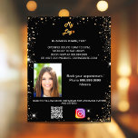 Flyer Logotipo comercial do instagrama de foto em ouro p<br><div class="desc">Personalize e adicione seu logotipo de empresa,  nome,  endereço,  texto,  foto,  seu próprio código QR à sua conta instagram. Fundo preto,  texto branco. Decorado com faíscas douradas brilhantes.</div>