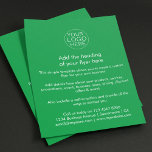 Flyer Logotipo comercial | Personalidade Verde Simples<br><div class="desc">Um simples modelo de folheto de negócios de texto verde e branco personalizado em um estilo minimalista simples, que pode ser facilmente modificado e atualizado com o logotipo de sua própria empresa, detalhes do produto, preços e muito mais! Escolha o tamanho do folheto e o tipo de papel no menu...</div>