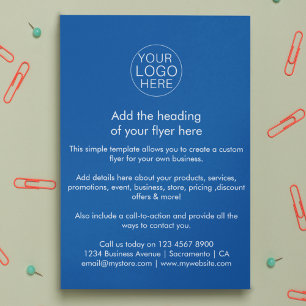 Flyer Logotipo comercial   Personalizado Azul Simples