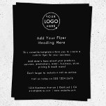 Flyer Logotipo comercial | Promocional Mínimo Negro<br><div class="desc">Um simples modelo de folheto de negócios preto personalizado em um estilo moderno minimalista que pode ser facilmente atualizado com o logotipo da sua empresa, os detalhes de contato e o texto do folheto personalizado. A solução perfeita para qualquer empresa que inclua detalhes de seus produtos, serviços, preços de eventos...</div>