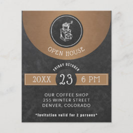 Flyer Logotipo da Casa do Café Aberta Cobre e Preto