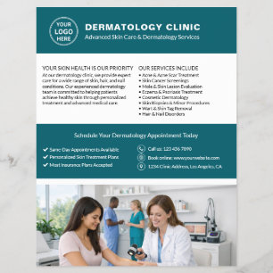 Flyer Logotipo da Clínica de Dermatologia QR Verde Teal