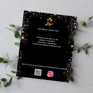 Flyer Logótipo da empresa qr código instagram ouro negro