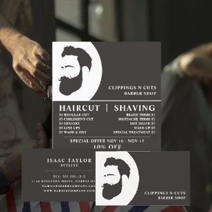 Flyer Logotipo de barba, anúncio de barbeiros masculino