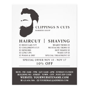 Flyer Logotipo de barba, anúncio de barbeiros masculinos