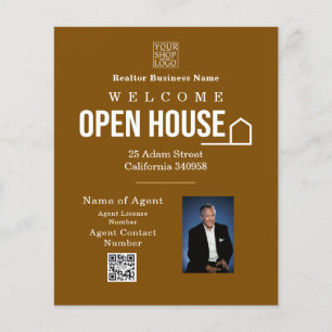 Flyer Logotipo de Casa Aberta de Propriedade Marrom