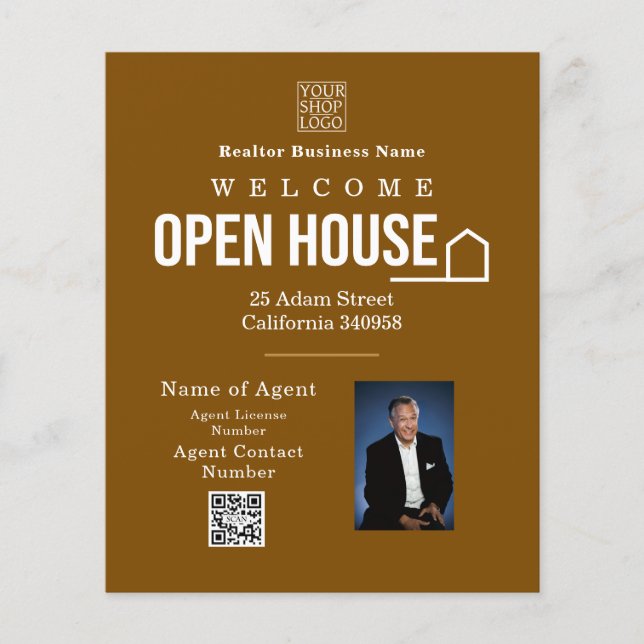 Flyer Logotipo de Casa Aberta de Propriedade Marrom (Frente)