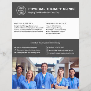 Flyer Logotipo de Clínica de Fisioterapia Foto QR Cinza