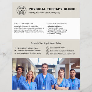 Flyer Logotipo de Clínica de Fisioterapia QR Neutro Bege