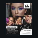 Flyer Logotipo de Colagem de Fotografias Retroativa Prom<br><div class="desc">Folheto duplo para um artista de maquiagem, prego, estilista de cabelo ou profissão semelhante, onde você precisa mostrar seu trabalho em uma colagem de fotos retrorativa com fundo e texto preto e branco. Personalize com seu logotipo e atrás uma foto adicional e seu código QR com seu identificador de mídia...</div>