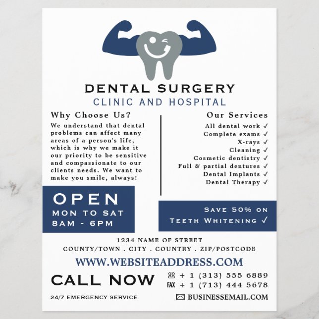 Flyer Logotipo de Dente Muscular, Odontologia, Publicida (Frente)