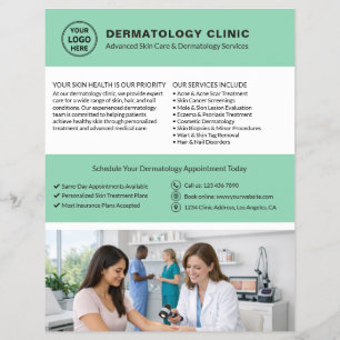 Flyer Logotipo de Dermatologista Médico de Pele QR Verde