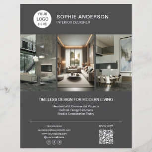 Flyer Logotipo de Designer de Interiores Foto Cinza Prof