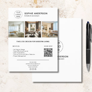 Flyer Logotipo de Designer de Interiores Foto QR Branco