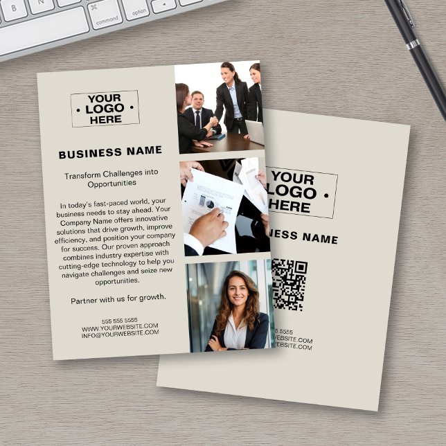 Flyer Logotipo de Foto Personalizado Moderno QR Empresa  (Modern Custom Photo Logo QR Corporate Business Flyer)