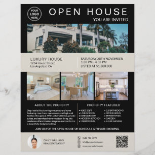 Flyer Logotipo de Foto QR de Casa Aberta de Imóveis Pret
