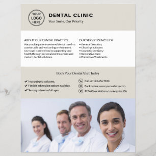 Flyer Logotipo de Foto QR Neutro Bege de Consultório Den
