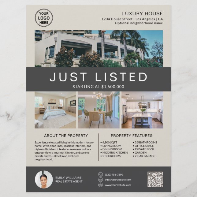 Flyer Logotipo de Foto QR Neutro de Casa de Imóvel à Ven (Frente)