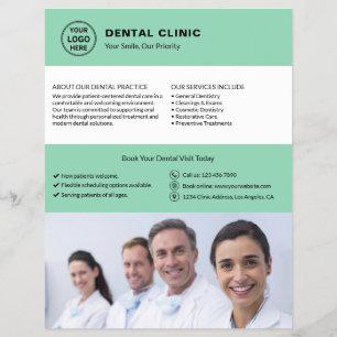 Flyer Logotipo de Foto QR Verde Suave do Dentista do Con