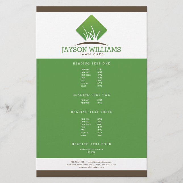 Flyer Logotipo de Grama Moderno para Cuidados de Lâmina/ (Frente)