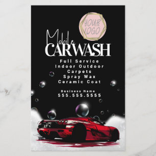 Flyer Logotipo de lavagem de carro móvel vermelho detalh
