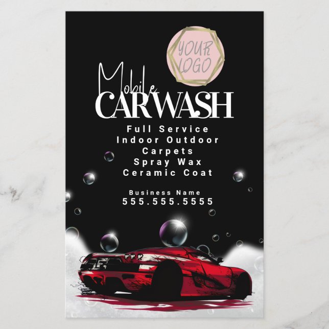Flyer Logotipo de lavagem de carro móvel vermelho detalh (Frente)