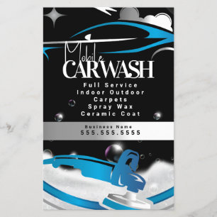 Flyer Logotipo de Lavagem de Carros Móvel Azul