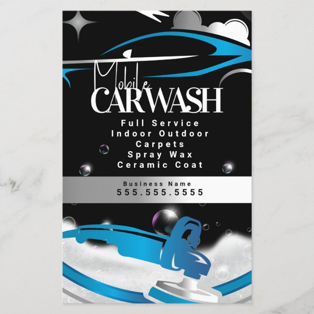 Flyer Logotipo de Lavagem de Carros Móvel Azul (Frente)