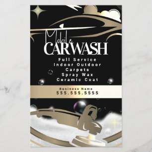 Flyer Logotipo de Lavagem de Carros Móvel Dourado