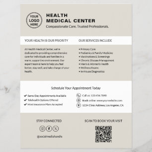 Flyer Logotipo de Médico de Clínica de Saúde QR Neutro B