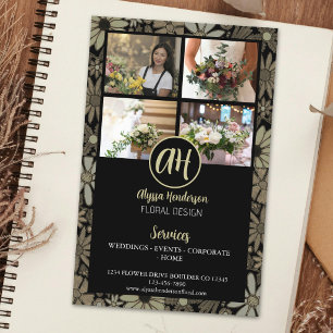 Flyer Logotipo de negócios floral preto e bege elegante