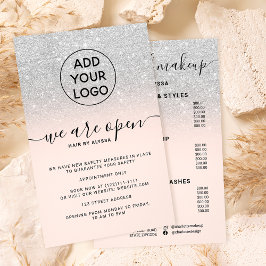 Flyer Logotipo de preços com purpurina prateada rosa Est