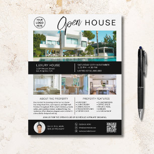 Flyer Logotipo de Roteiro Moderno de Casa Aberta de Imóv