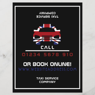 Flyer Logotipo de Táxi com Bandeira Britânica com Lista 