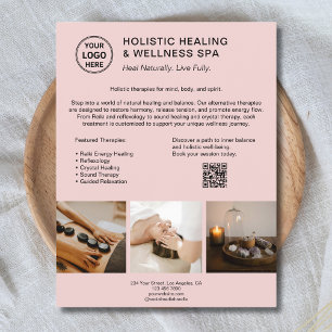 Flyer Logotipo de Terapeuta de Saúde Holística QR Rosa E
