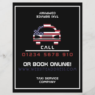Flyer Logotipo do American Flag Taxi Cab com Lista de Pr