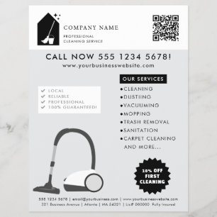 Flyer Logotipo do Código QR Cinza dos Serviços de Limpez