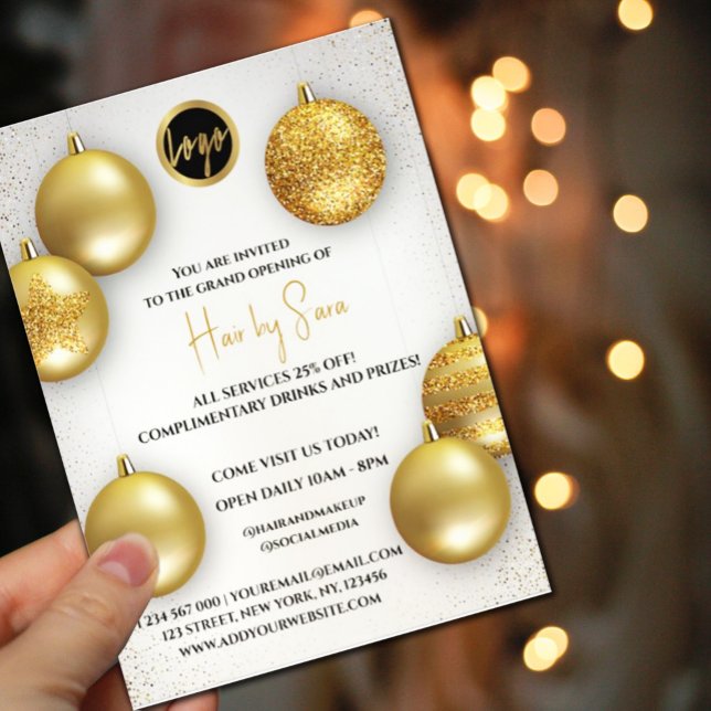 Flyer Logotipo Dourado dos preços do Balão Estamos Abert (#businessmarketingadvertisingpromotion #createyourownbusinessflyer #goldpalloon #partyivitztion #pr)