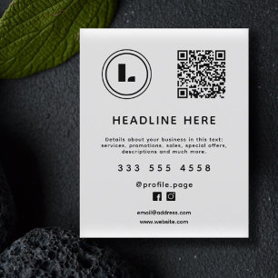 Flyer Logotipo e código QR minimalista branco