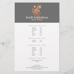 Flyer Logotipo Floral Dourado rosa na Lista de Preços de
