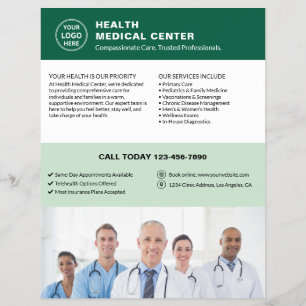 Flyer Logotipo Foto QR Verde de Médico de Clínica de Saú