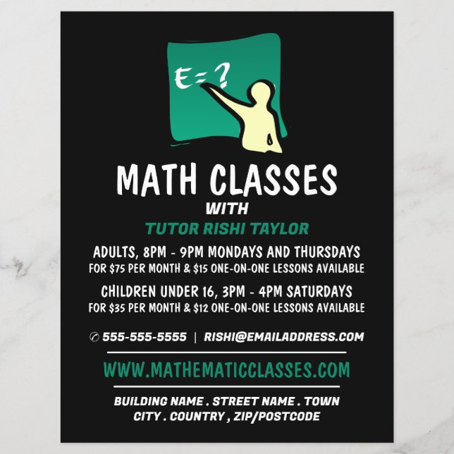Flyer Logotipo Matemático, Anúncio de Classes de Matemát (Frente)