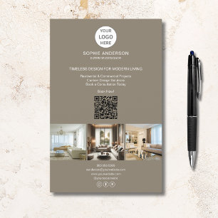 Flyer Logotipo Moderno Foto QR Bege Profissional Empresa