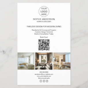Flyer Logotipo Moderno Foto QR Branco Profissional Empre