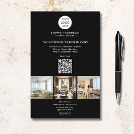 Flyer Logotipo Moderno Foto QR Preto Profissional Empres